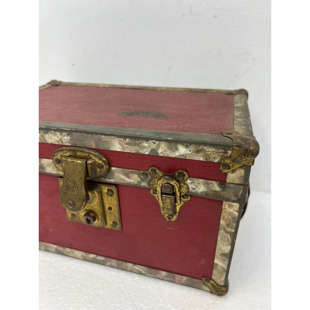 Vintage Dollhouse Steamer Trunk w Tray Miniature Wood Chest Box SALESMAN SAMPLE